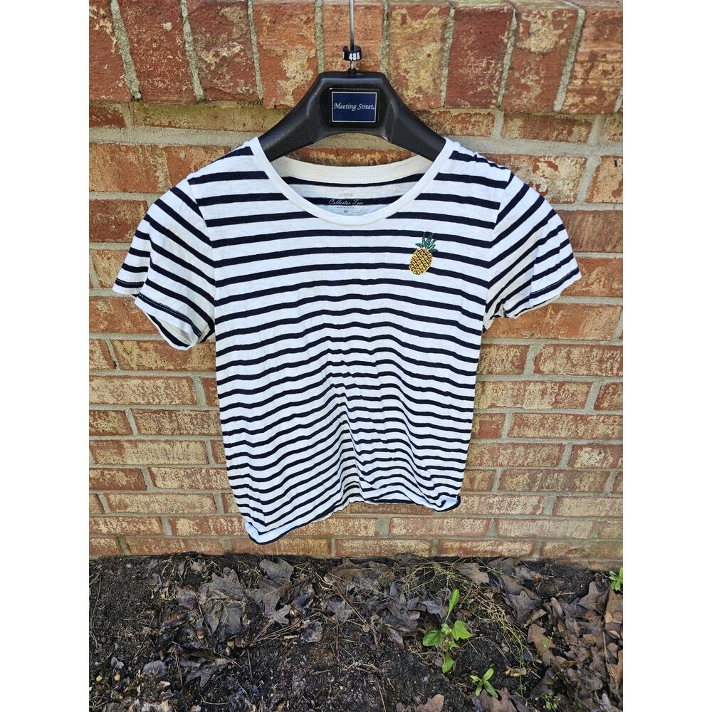 J. Crew Collector Tee Embroidered Pineapple Stripe T-Shirt Nautical Tropical M